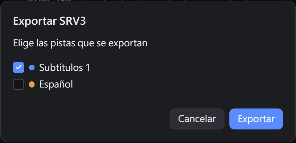 La ventana de exportación con solo la letra marcada