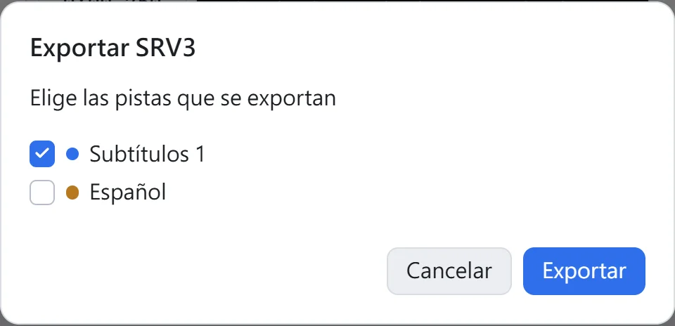 La ventana de exportación con solo la letra marcada