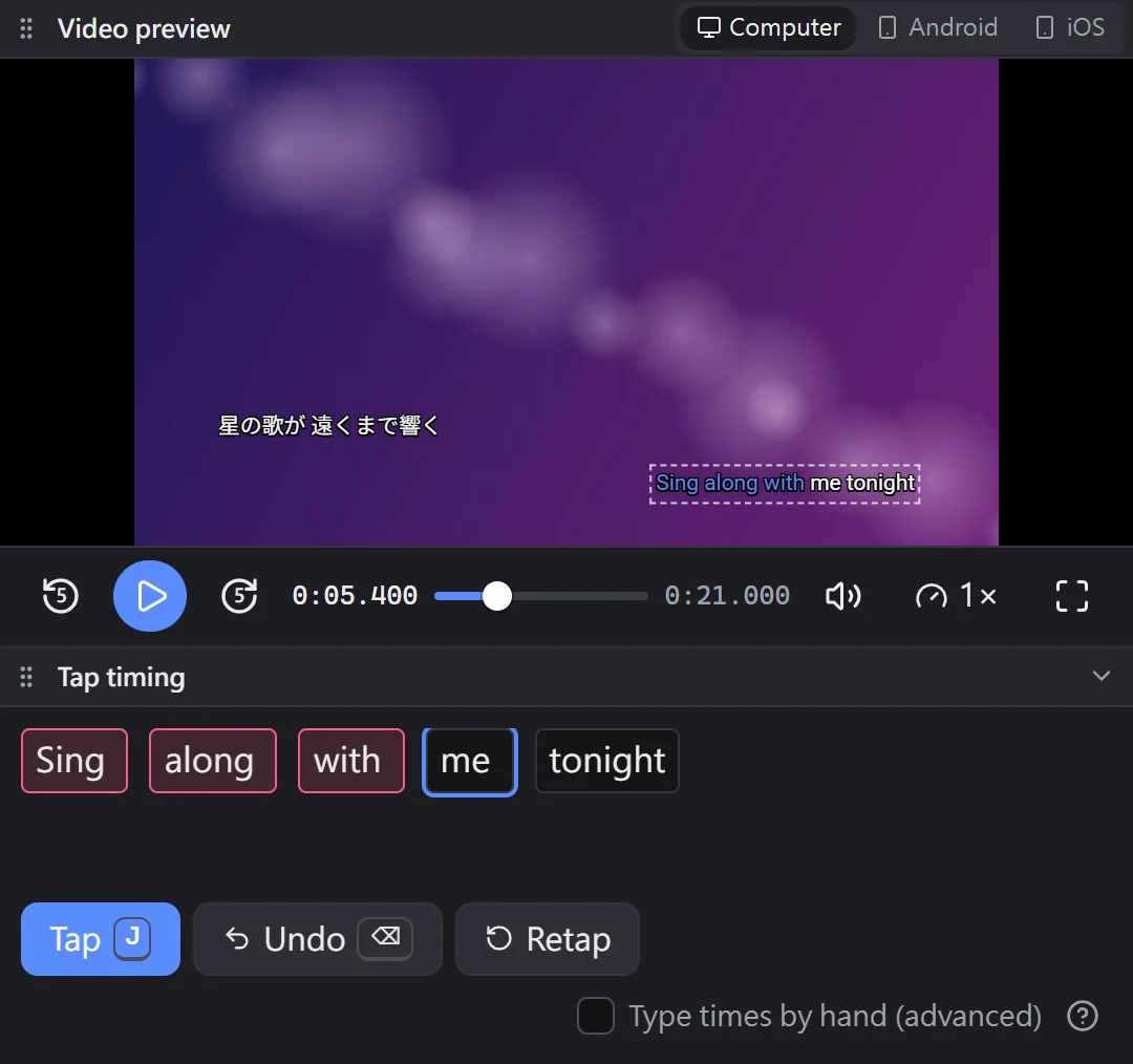 Tap timing mode
