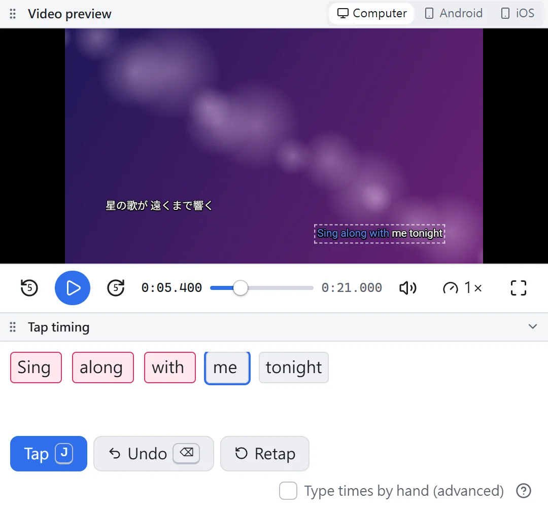 Tap timing mode